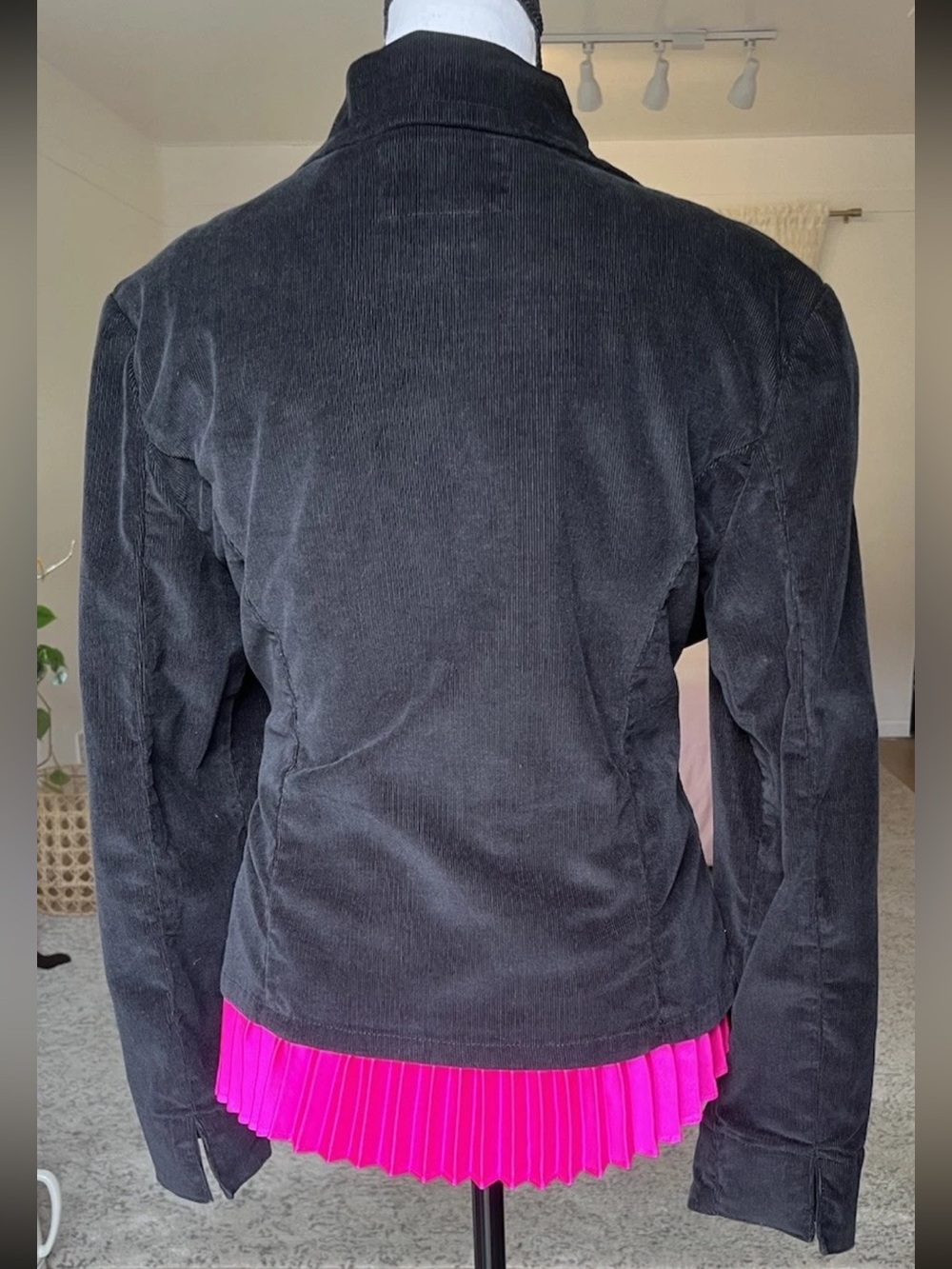 Live A little Black Corduroy Jacket Women Medium Y2K Button Up π Pockets Gilmore - Picture 2 of 12